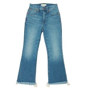 Madewell Cali Demi-Boot Jeans Womens 24P Blue Medium Wash Raw Hem High Rise